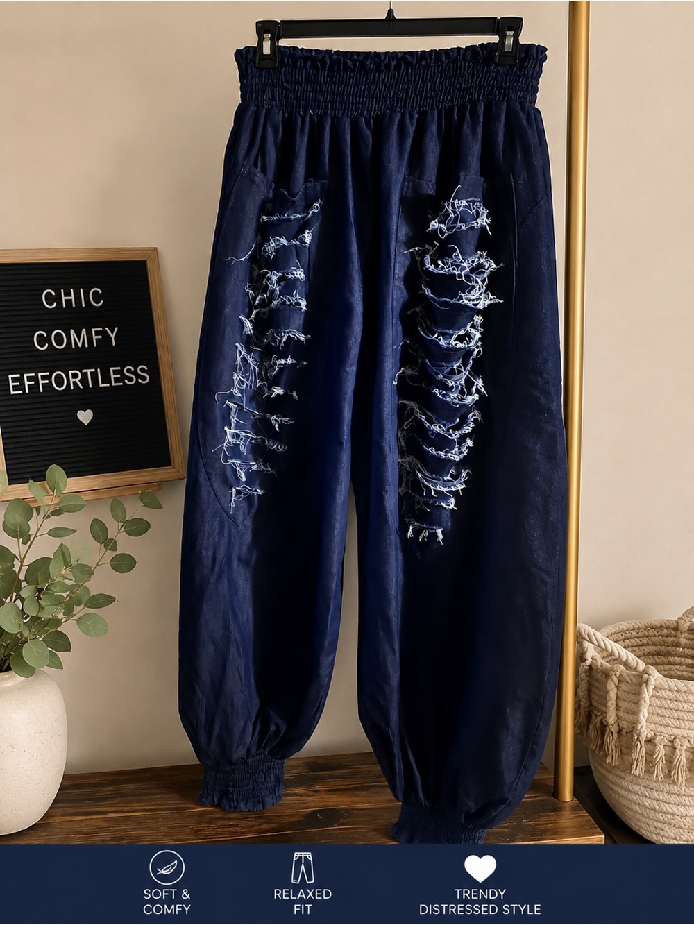 Navy Distressed Jeans